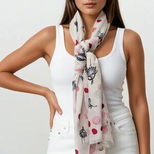 Talbots Ballerina & Flower Petals Graphic Print Scarf in Cream, Pink, and Red